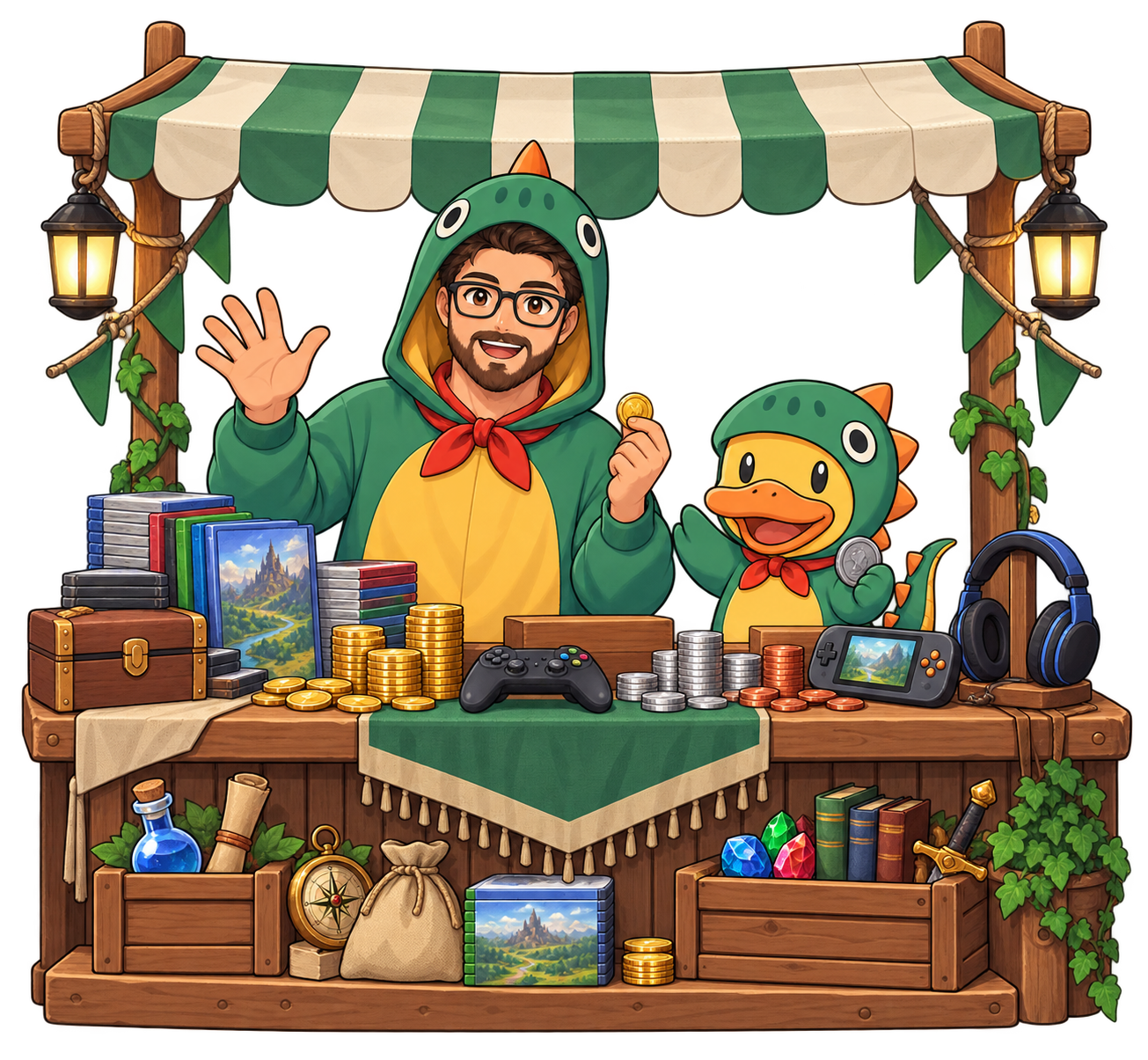 Mr. Dino and Ducky welcoming visitors to their jungle treasure market